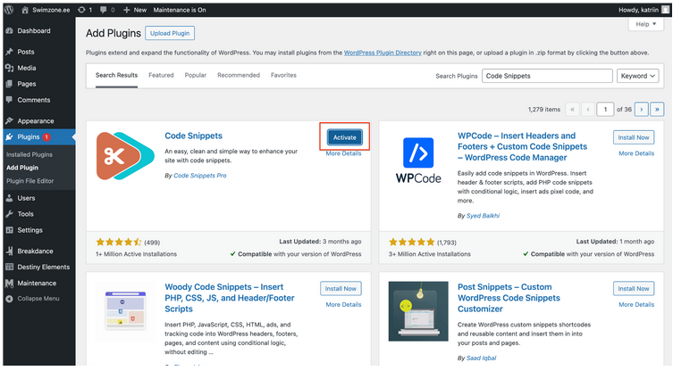 Activate button after Code Snippets installs